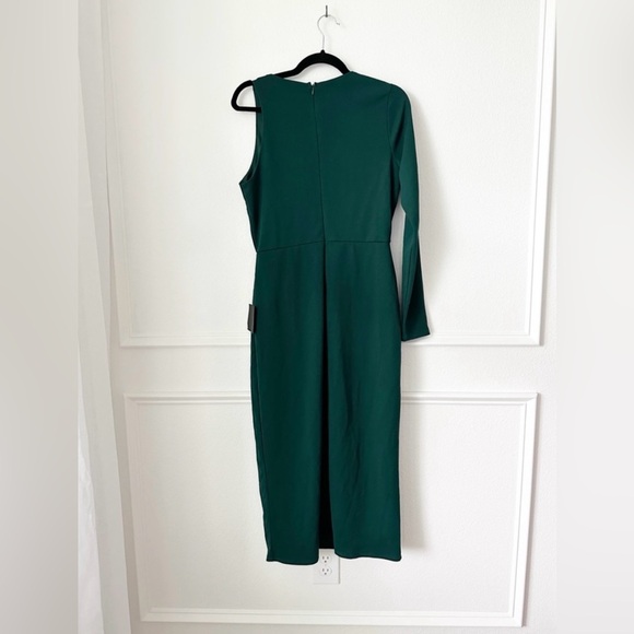 NWT Lulus Stunning Drama Asymmetrical Long Sleeve Midi Dress Emerald Green XL - Picture 3 of 6